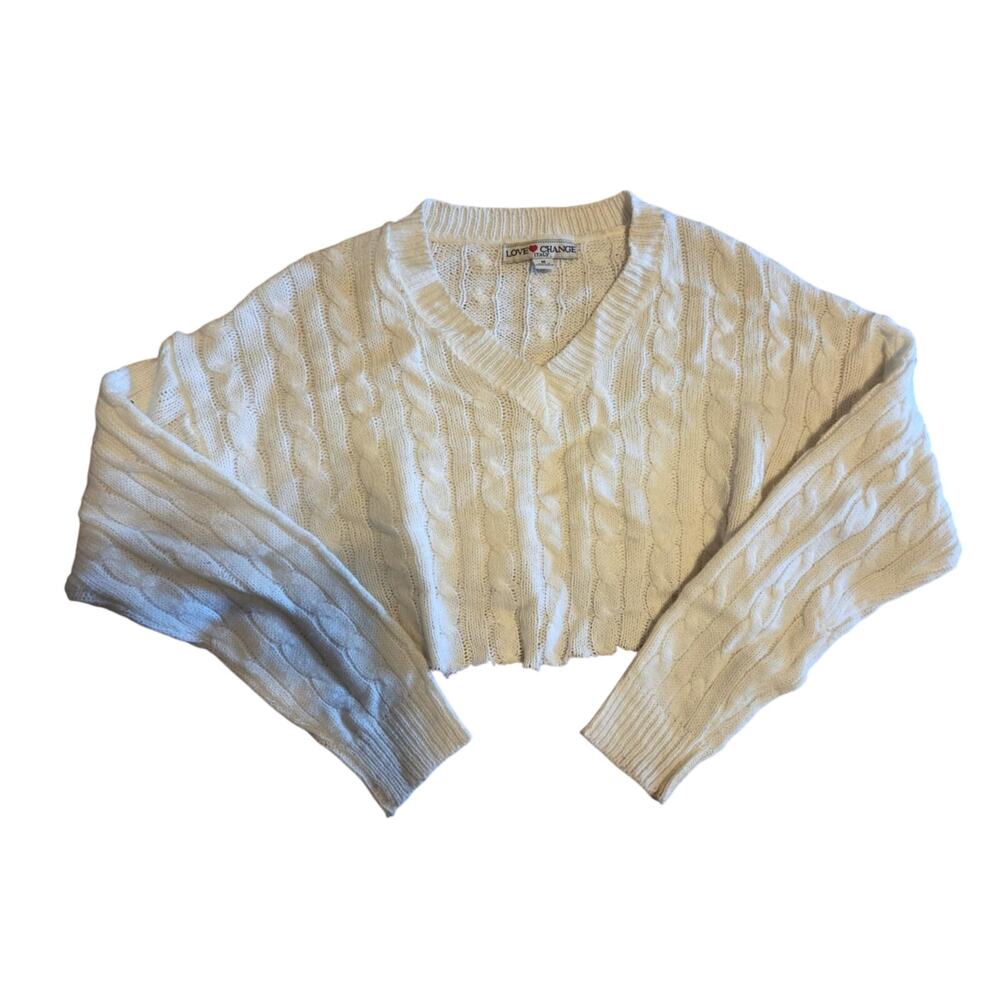 Love Change Juniors Cream White Crop Top Sweater - M
